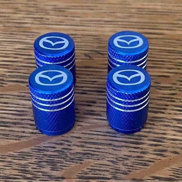 NWT New 4 Blue Mazda Wheel Air Valve Stem Cap: 3 6 9 CX-5 MX-5 CX-9 RX-7 Miata - Picture 2 of 5